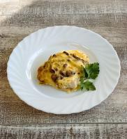 Стейк из индейки с маринованными опятами под сырной шапочкой